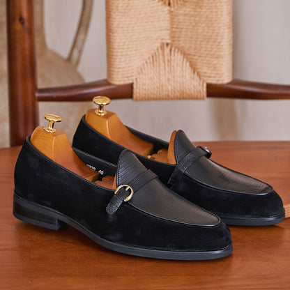 Embossed Leather Buckle-Strap Loafers