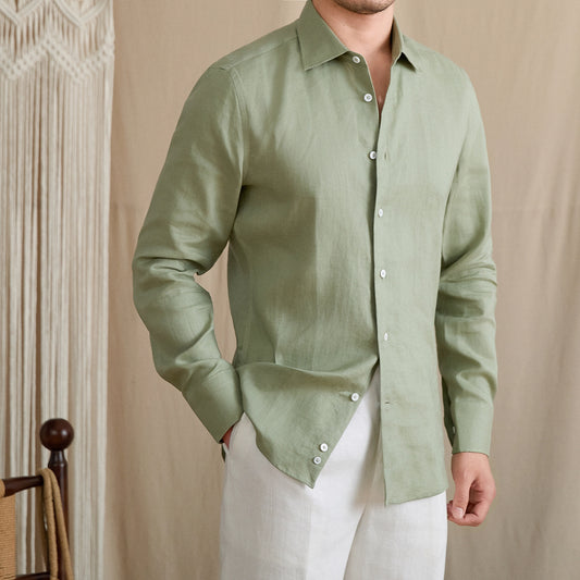 Slim-Fit Linen Long Sleeve Shirt