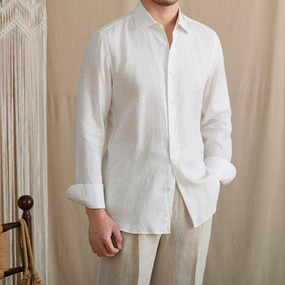 Slim-Fit Linen Long Sleeve Shirt