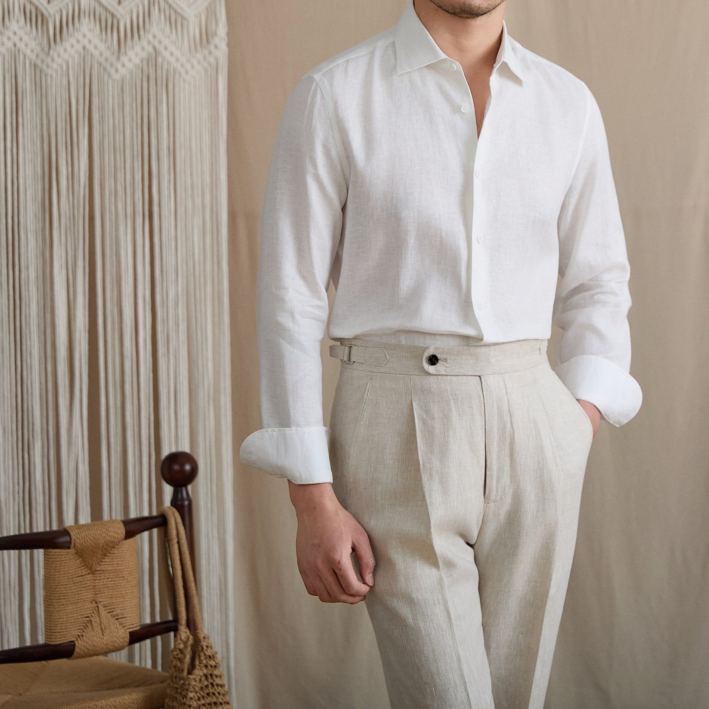 Slim-Fit Linen Long Sleeve Shirt