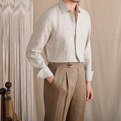 Slim-Fit Linen Long Sleeve Shirt
