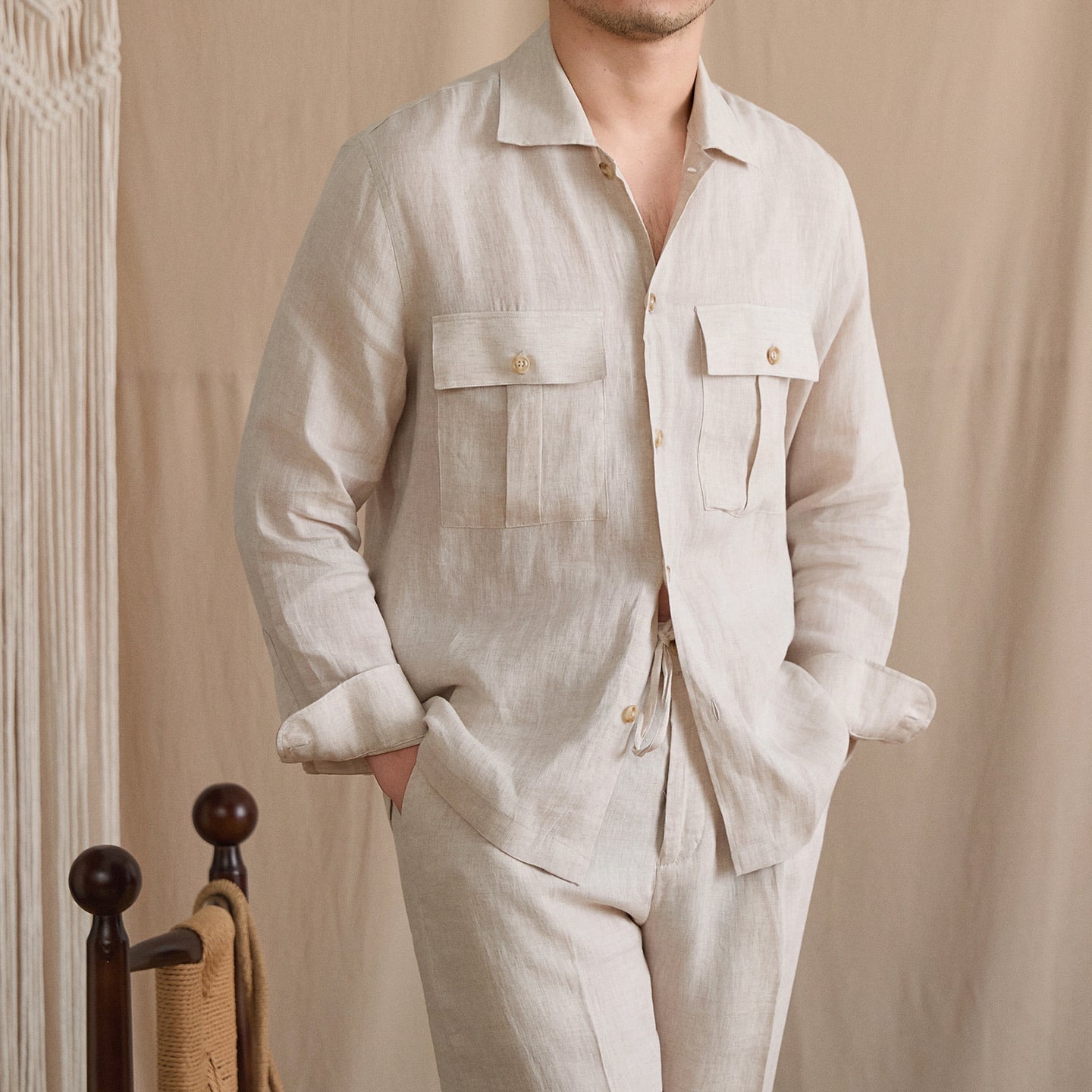 Linen Two-Pocket Camp Shirt