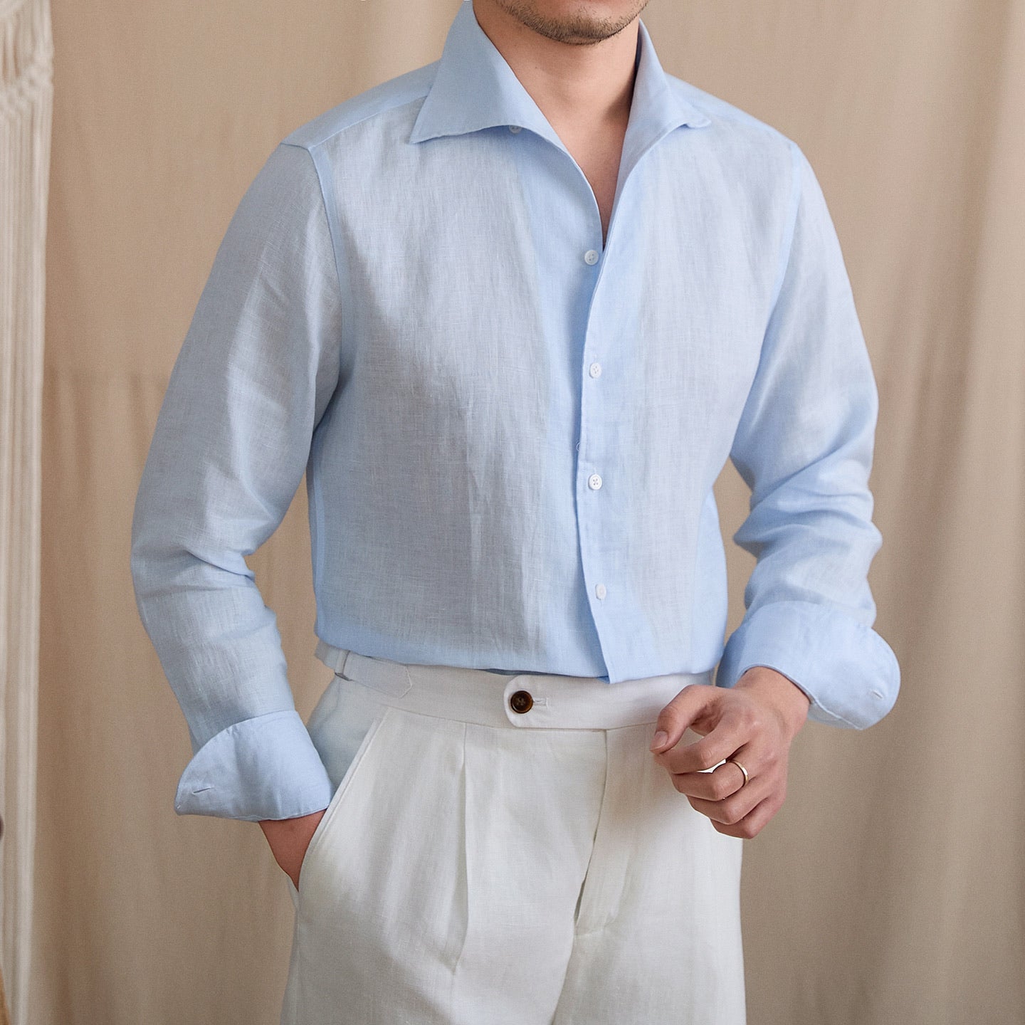 Linen Cutaway Collar Shirt