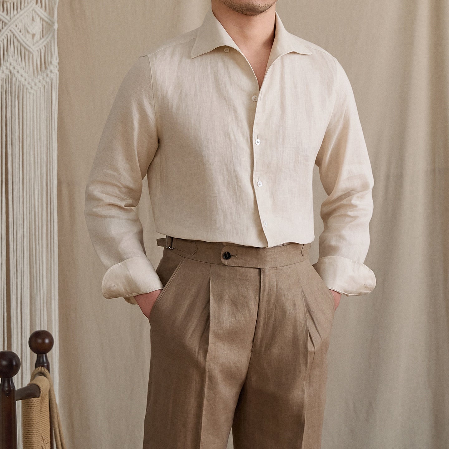 Linen Cutaway Collar Shirt