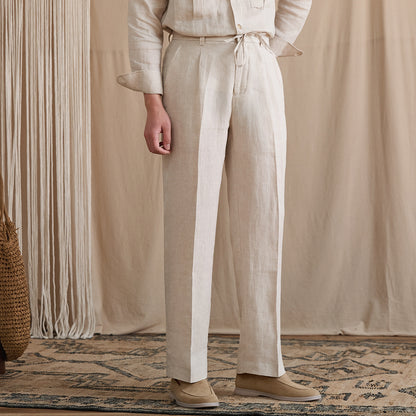 Pleated Linen Drawstring Pants