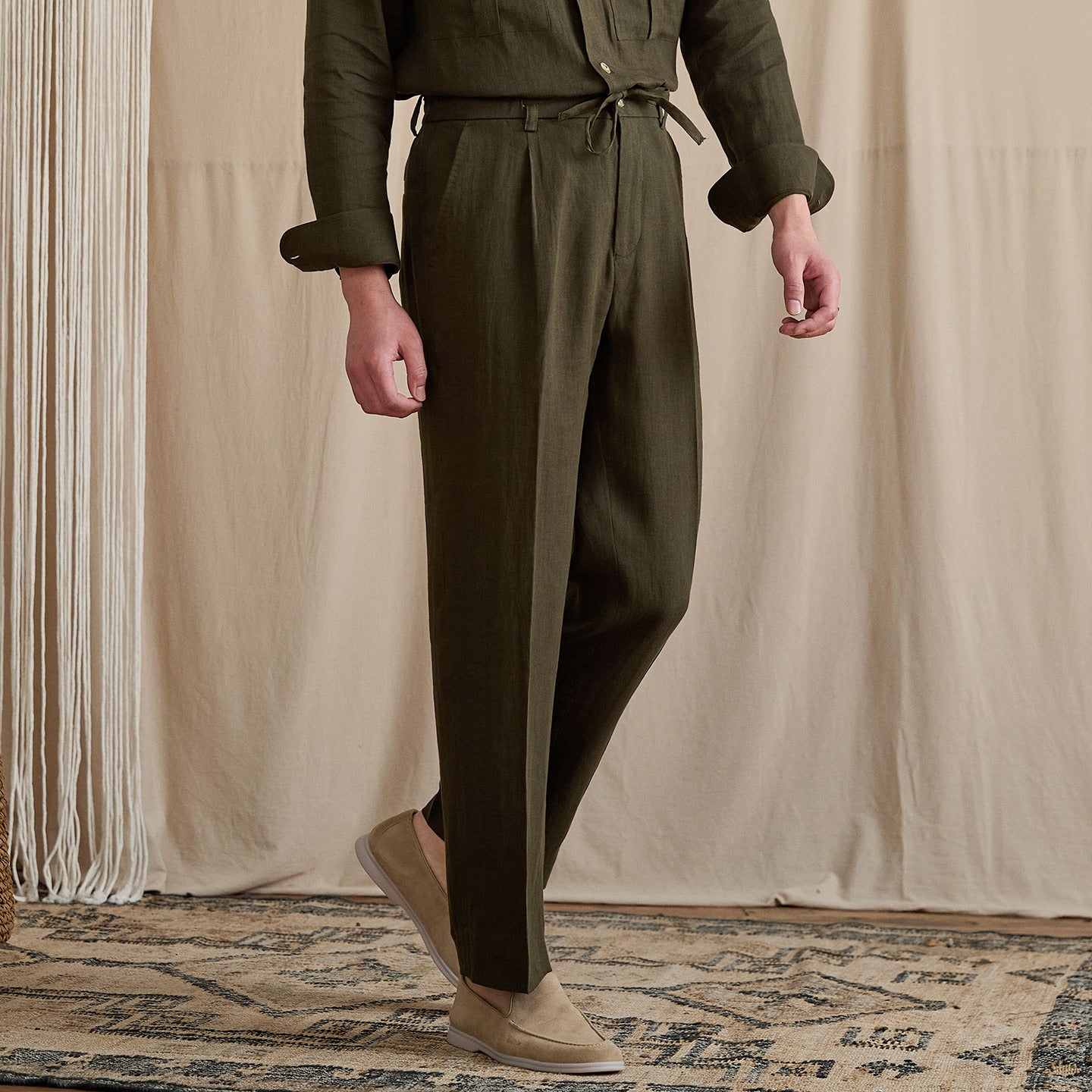 Pleated Linen Drawstring Pants BRABION