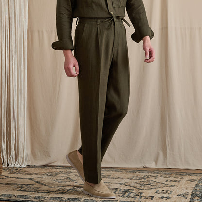 Pleated Linen Drawstring Pants BRABION