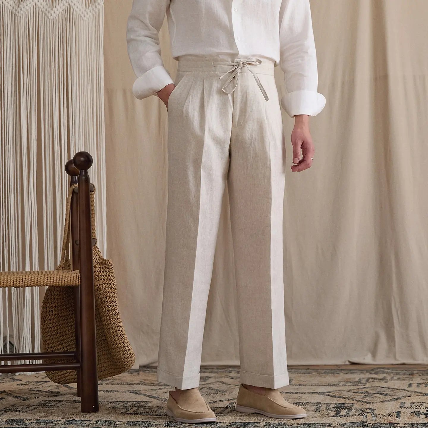 Men's Linen Wide Pants | Pleated Comfort Style – BRABION