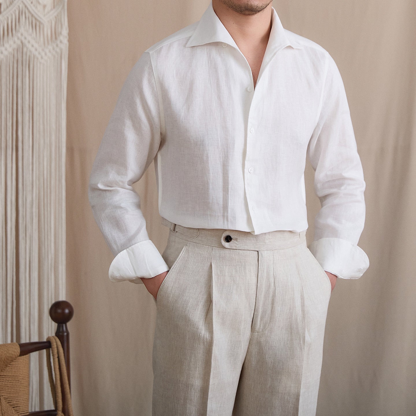 Linen Cutaway Collar Shirt