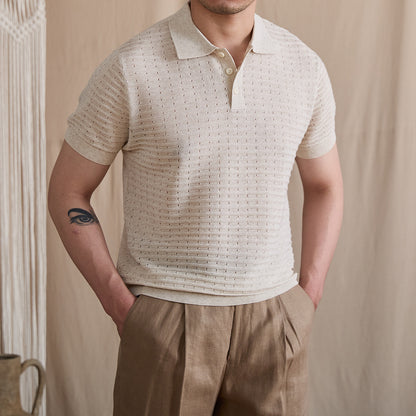 Pointelle Openwork Knit Polo