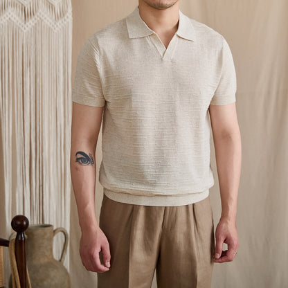 Open-Collar Textured Knit Polo