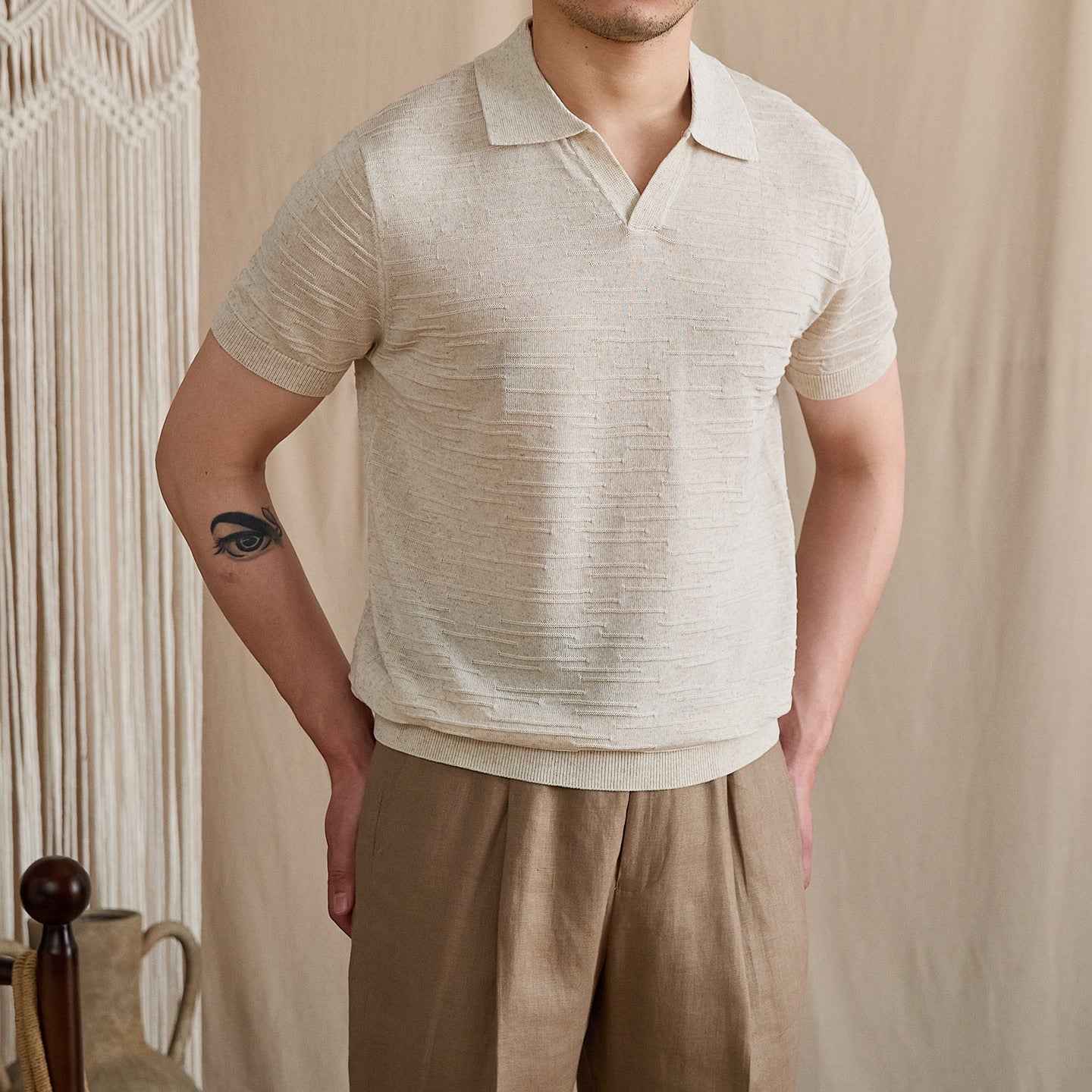 Open-Collar Textured Knit Polo BRABION