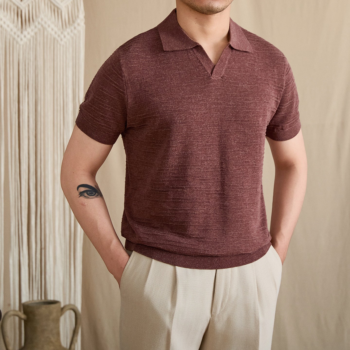 Open-Collar Textured Knit Polo BRABION
