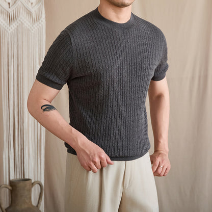 Vertical Cable Knit Crew Tee BRABION