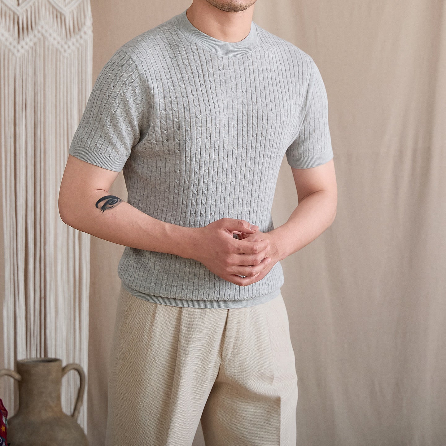 Vertical Cable Knit Crew Tee BRABION