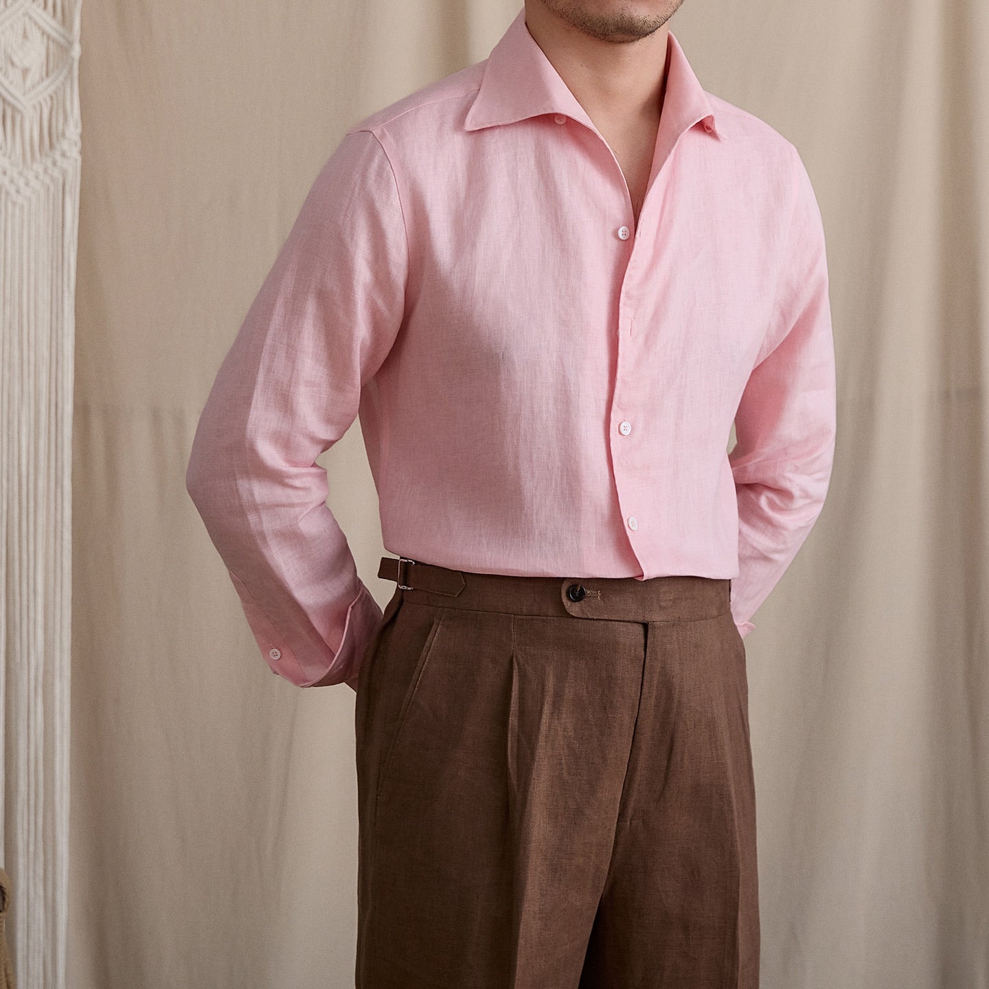 Linen Cutaway Collar Shirt