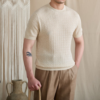 Vertical Cable Knit Crew Tee BRABION