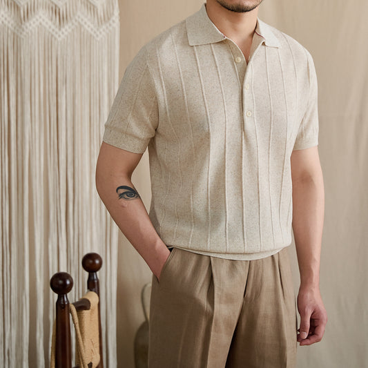 Linen Ribbed Knit Slim-Fit Polo BRABION