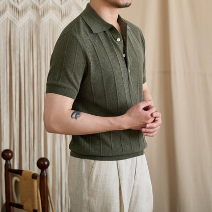 Linen Ribbed Knit Slim-Fit Polo BRABION