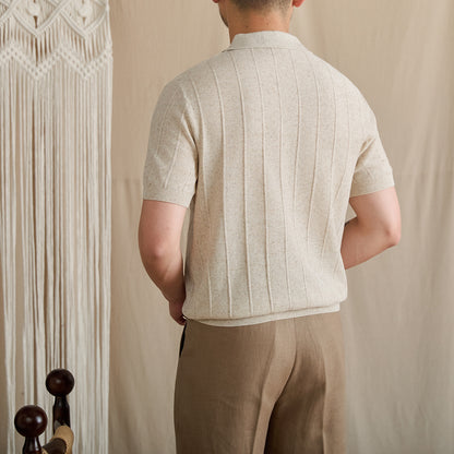 Linen Ribbed Knit Slim-Fit Polo BRABION