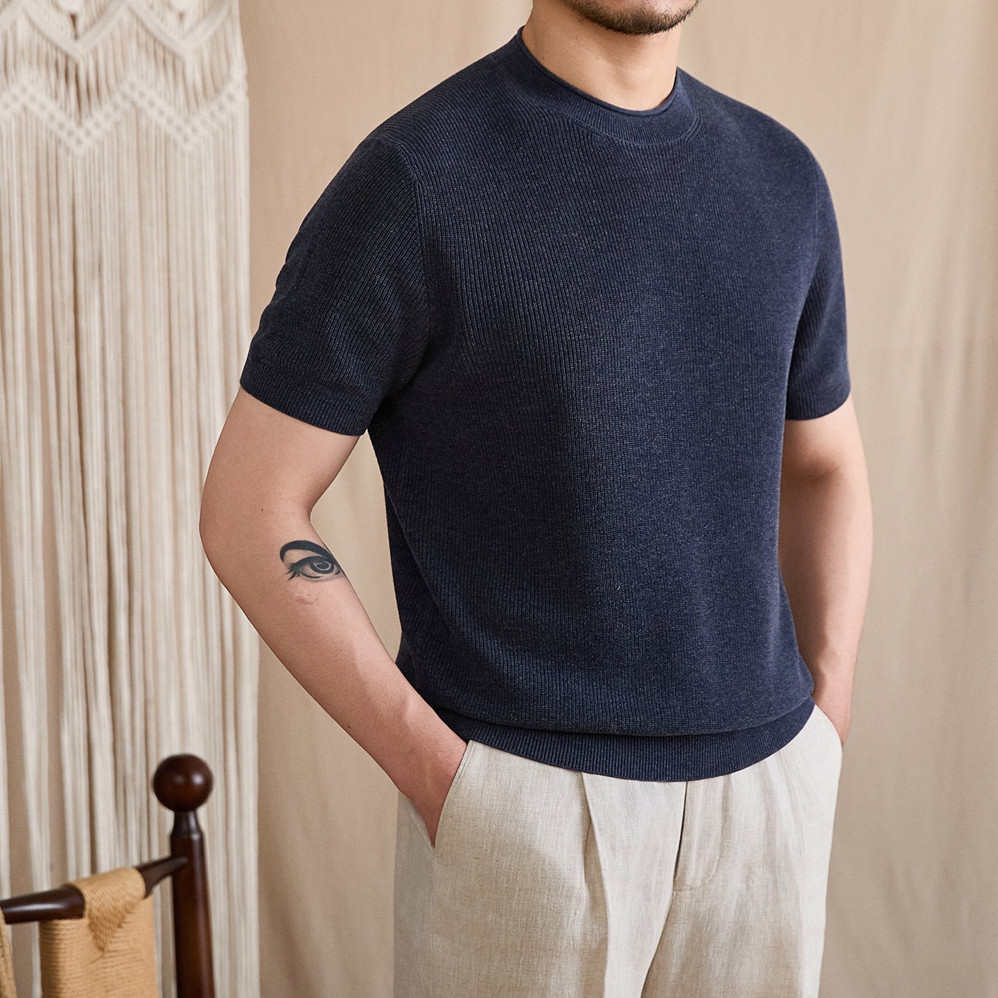 Fine-Gauge Ribbed Knit Crew Tee BRABION