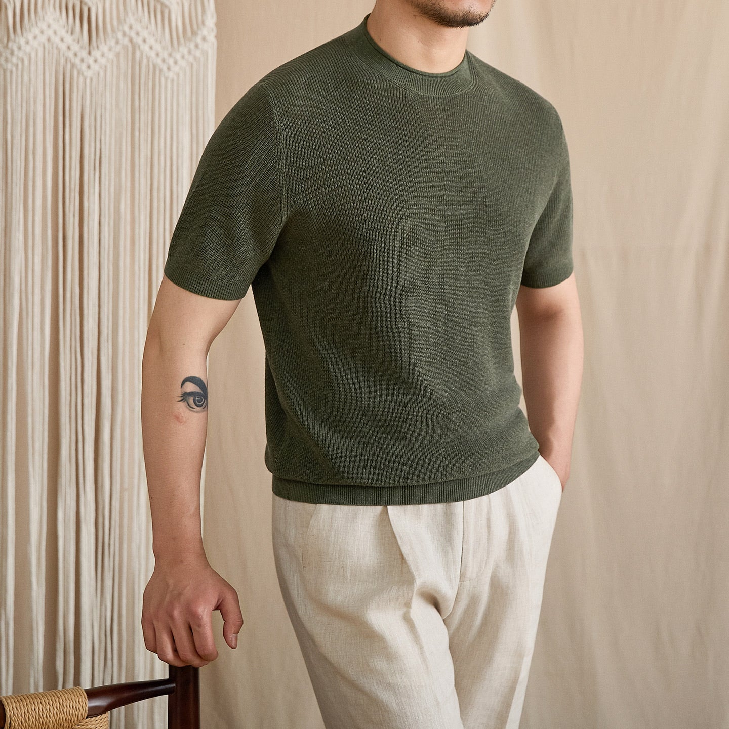 Fine-Gauge Ribbed Knit Crew Tee BRABION