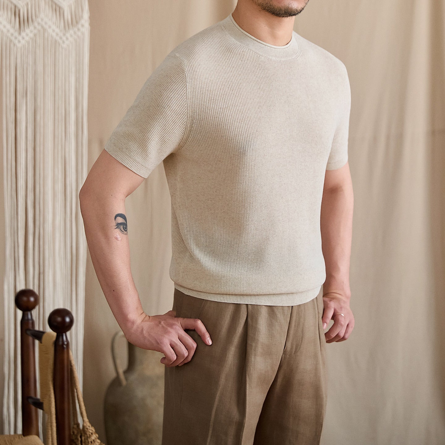 Fine-Gauge Ribbed Knit Crew Tee BRABION