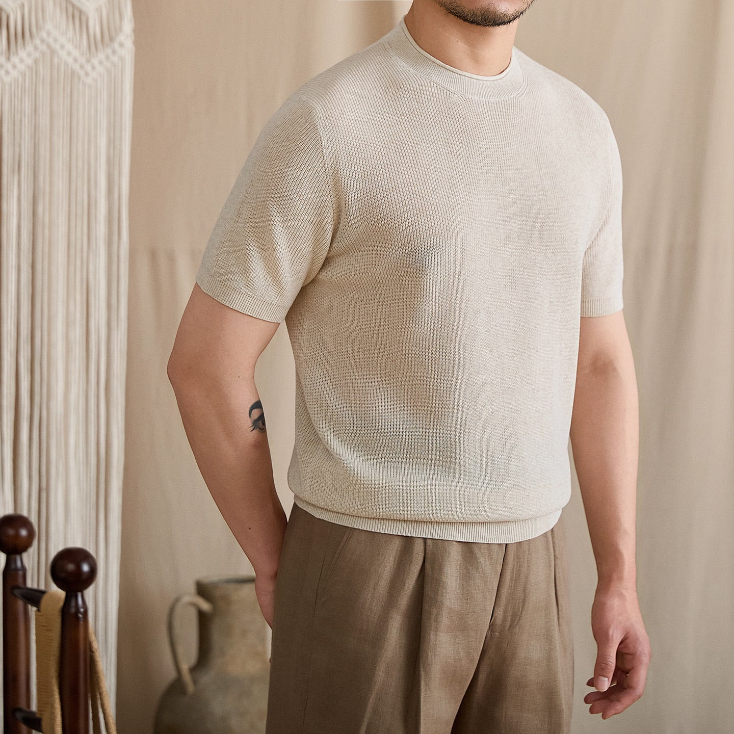 Fine-Gauge Ribbed Knit Crew Tee BRABION