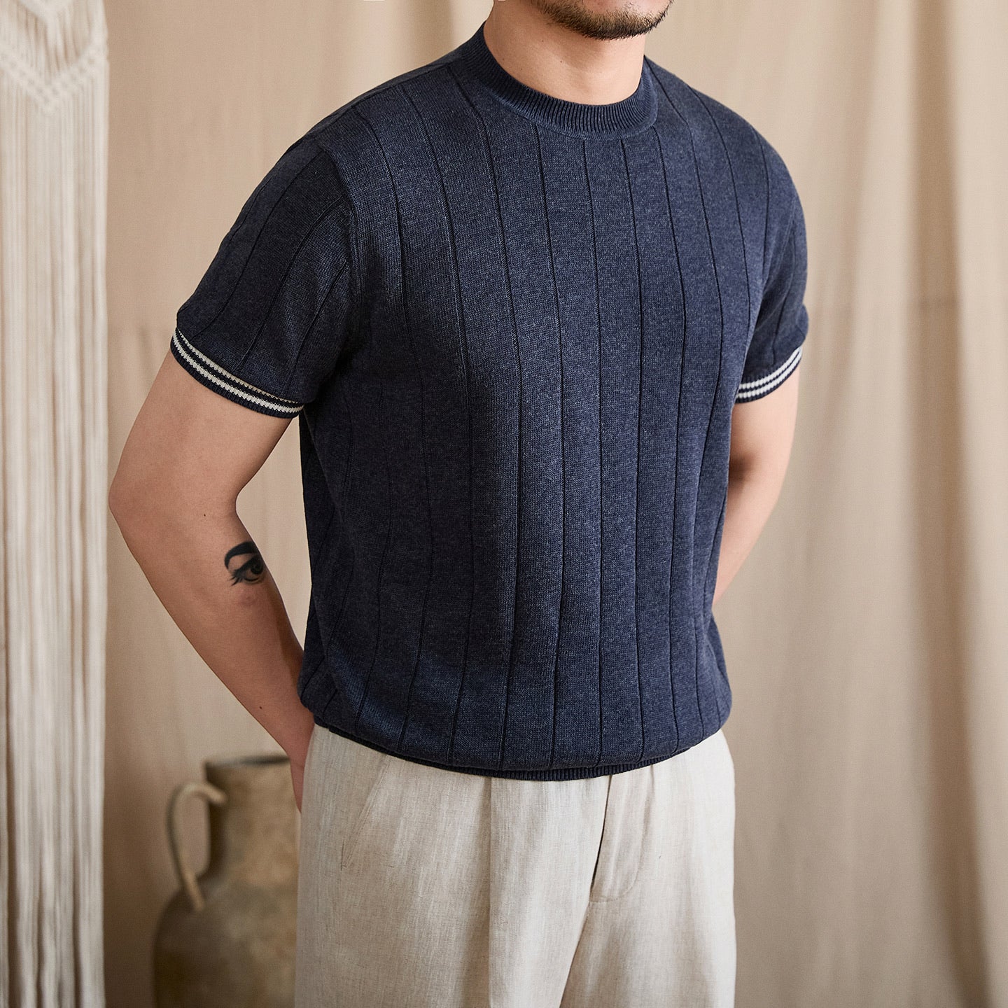 Contrast-Tipped Ribbed Knit Tee BRABION