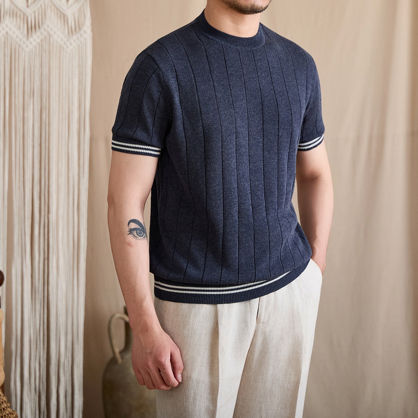 Contrast-Tipped Ribbed Knit Tee BRABION