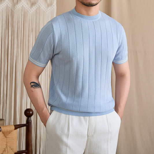Contrast-Tipped Ribbed Knit Tee
