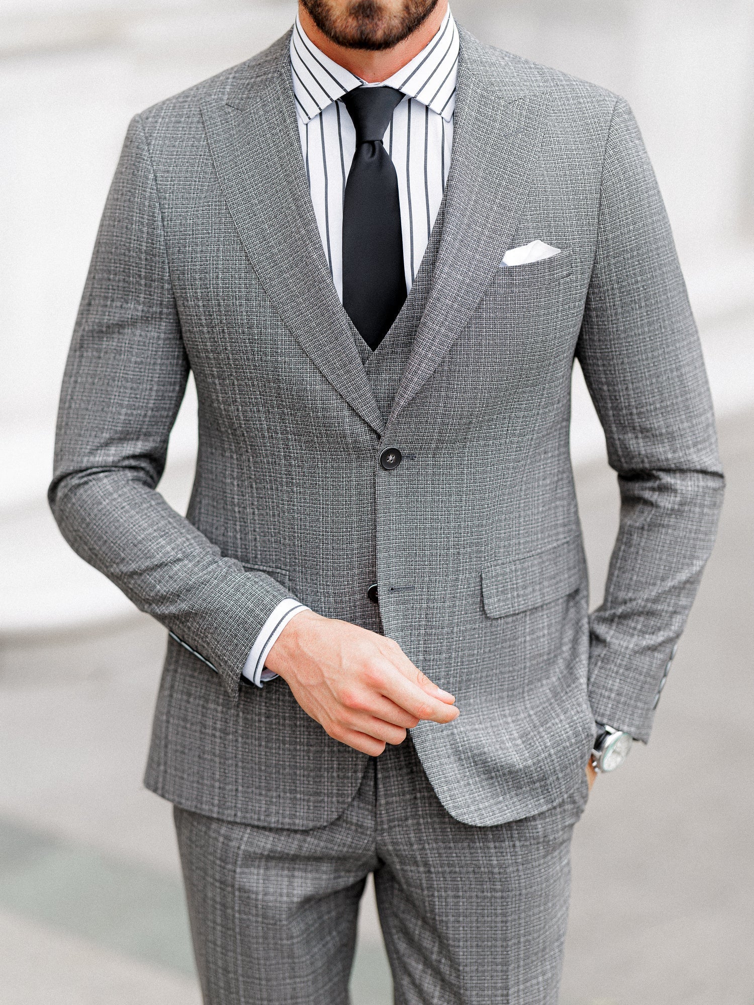 Grey Plaid Slim-Fit Suit 3-Piece VIOSSI