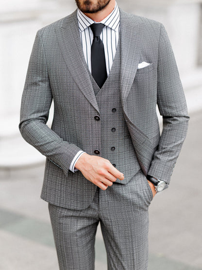 Grey Plaid Slim-Fit Suit 3-Piece VIOSSI