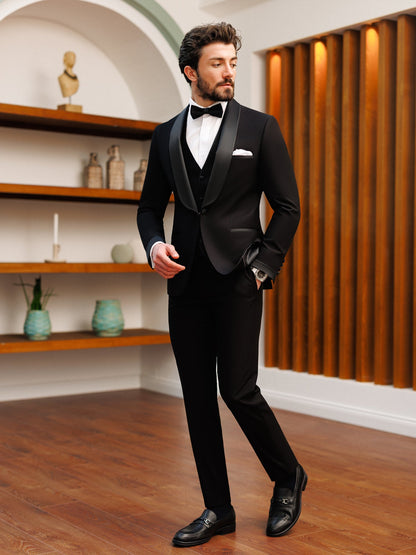 Black Slim-Fit Tuxedo 3-Piece - BRABION