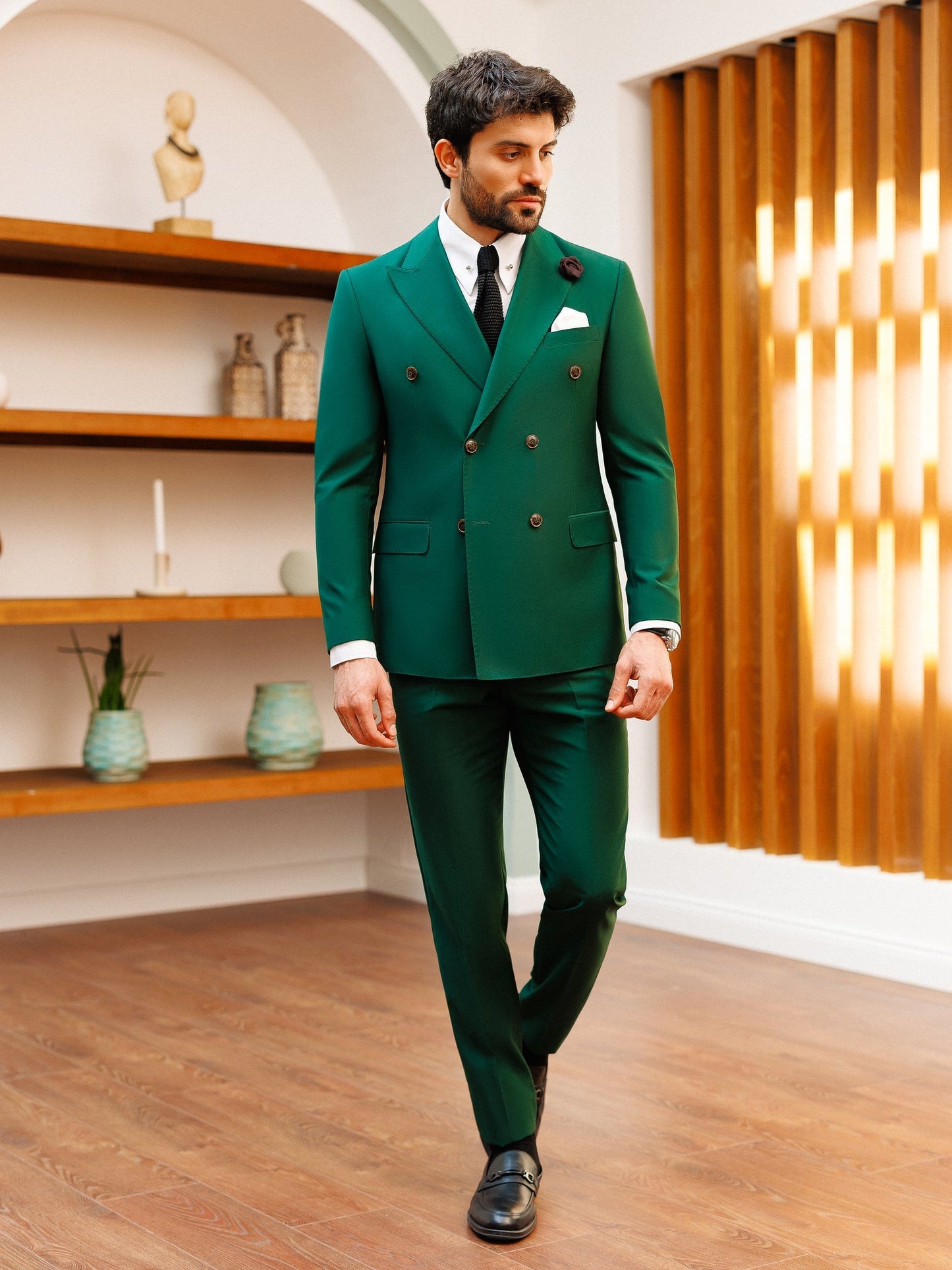 Green Double Breasted Suit 2-Piece VIOSSI
