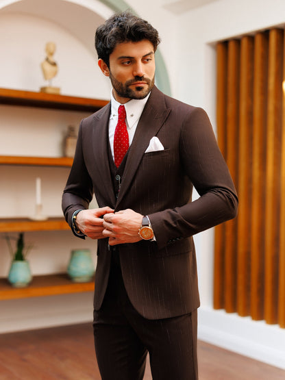 Brown Striped Slim-Fit Suit 3-Piece VIOSSI