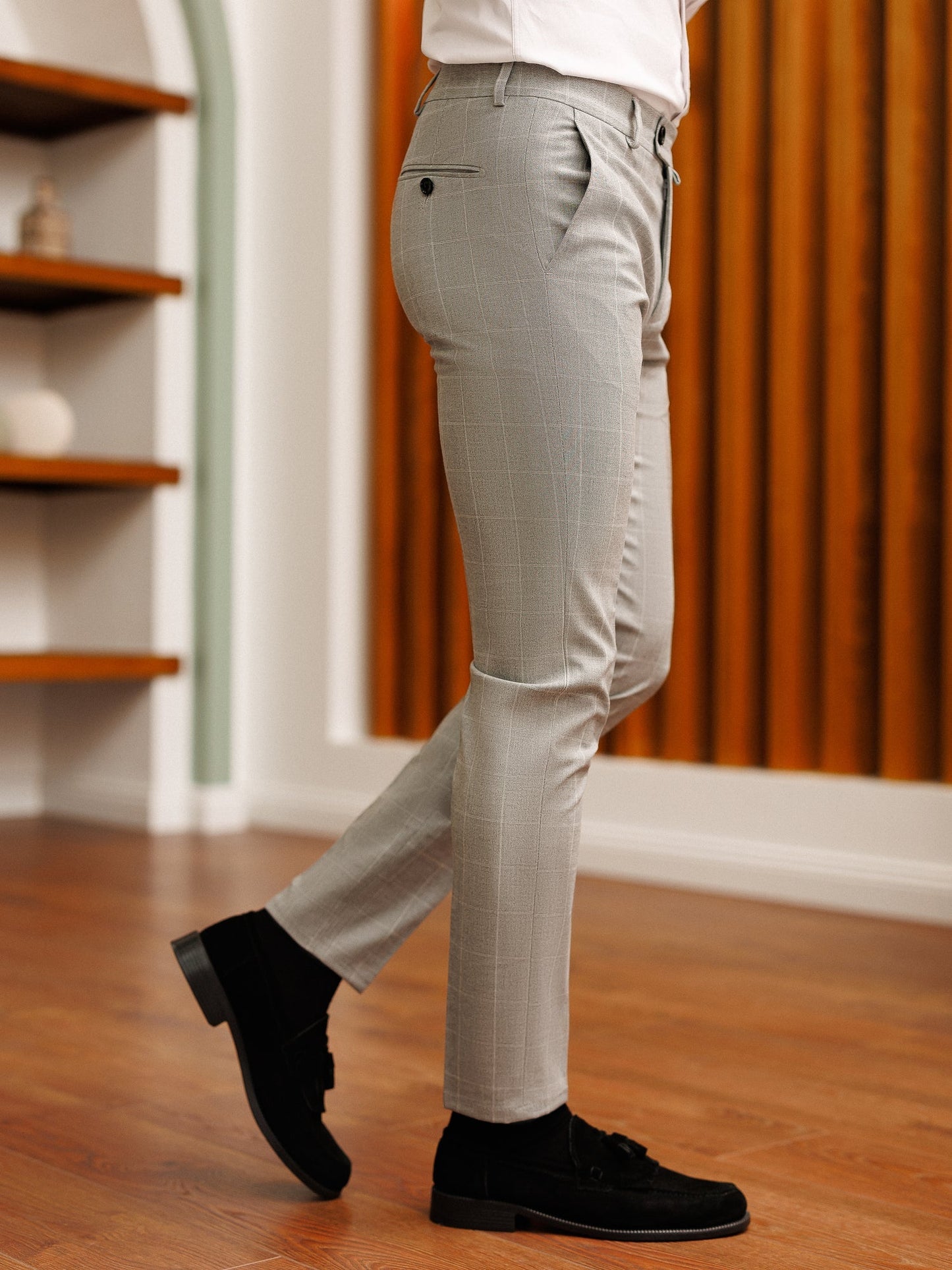 Grey Plaid Slim-Fit Trousers VIOSSI
