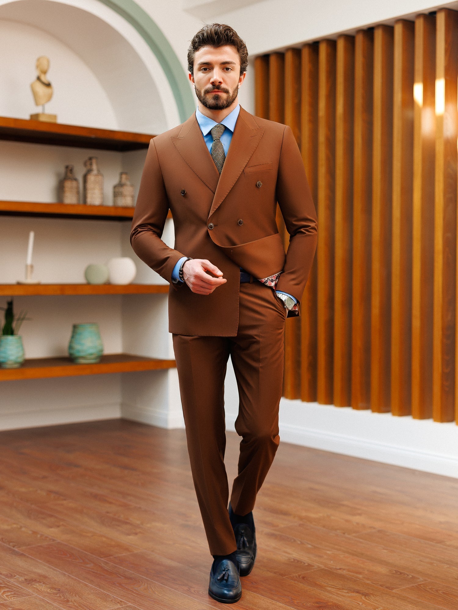 Brown Double Breasted Suit 2-Piece VIOSSI