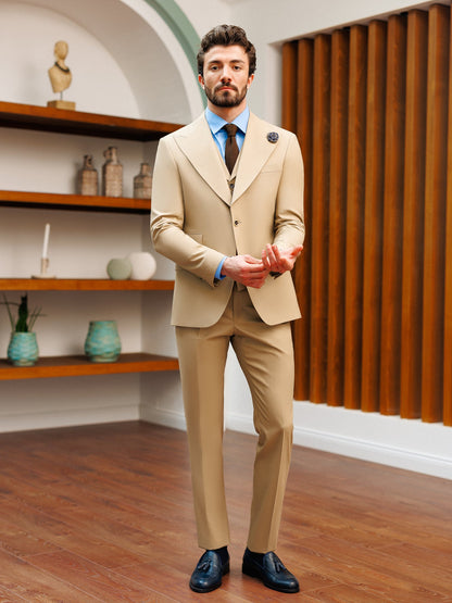 Beige Slim-Fit Suit 3-Piece VIOSSI