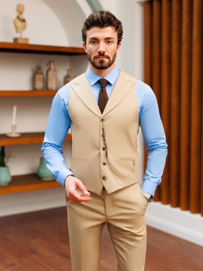 Beige Slim-Fit Suit 3-Piece VIOSSI