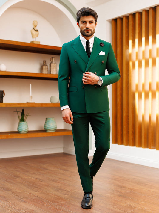 Green Double Breasted Suit 2-Piece VIOSSI