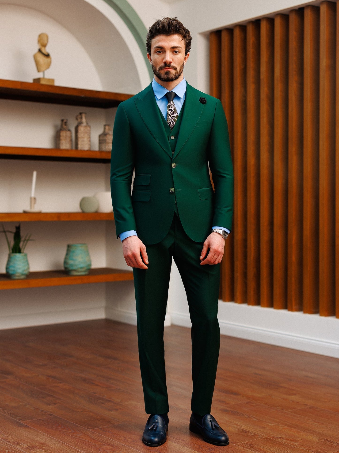 Green Slim-Fit Suit 3-Piece VIOSSI