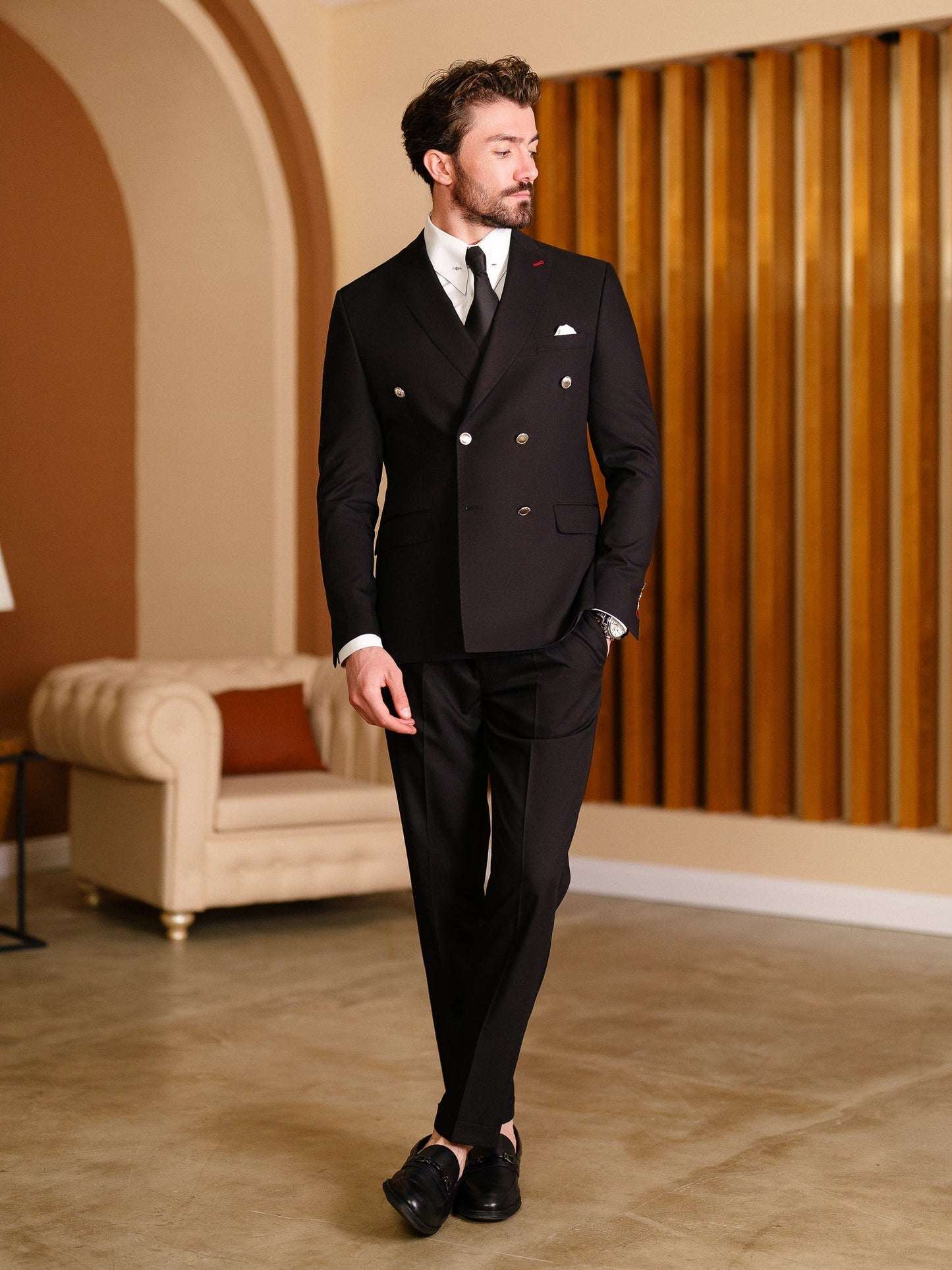 Black Double Breasted Suit 2-Piece VIOSSI