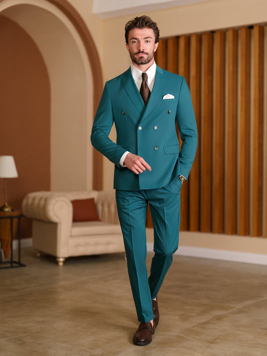 Green Double Breasted Suit 2-Piece VIOSSI