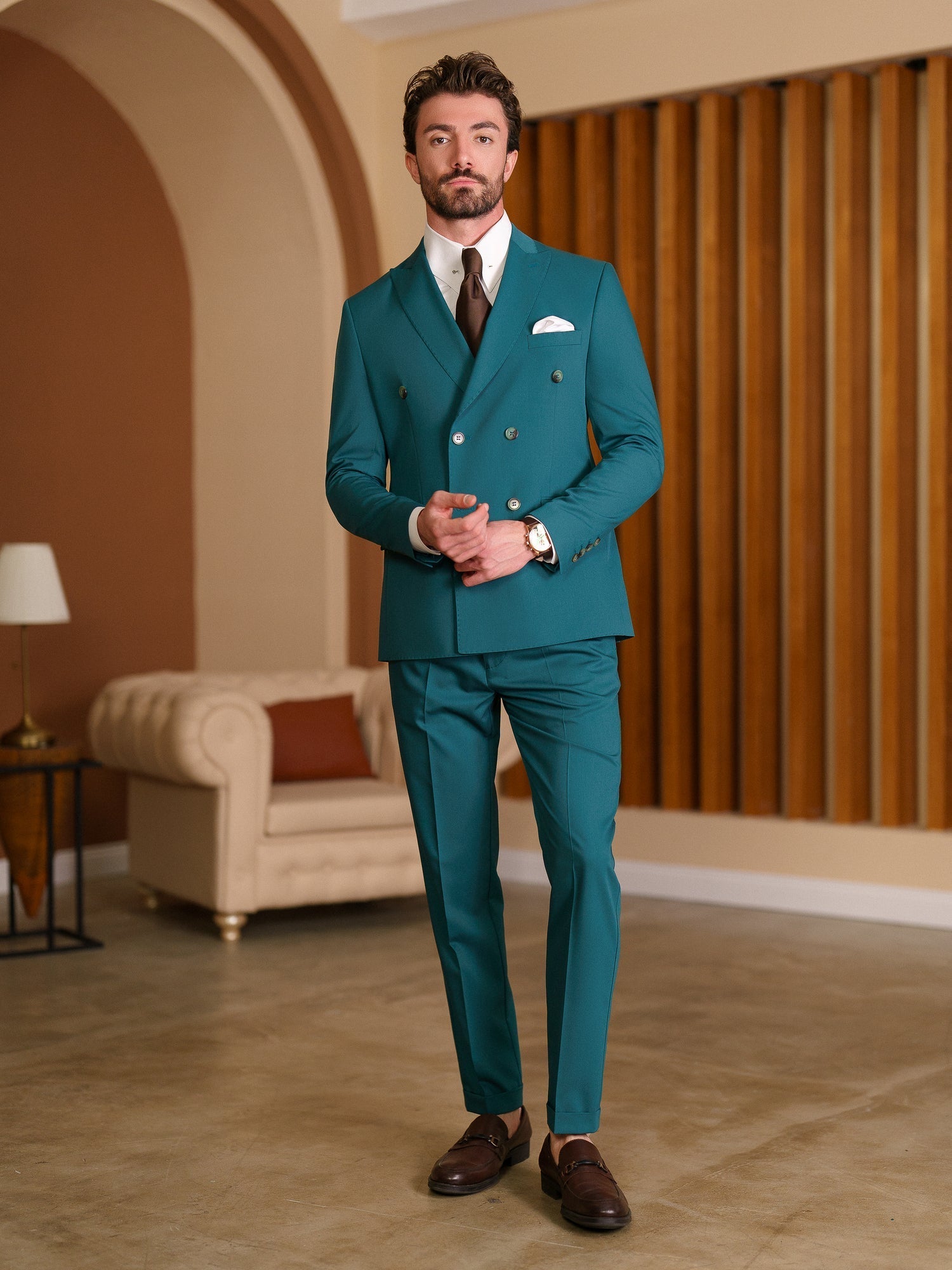 Green Double Breasted Suit 2-Piece VIOSSI