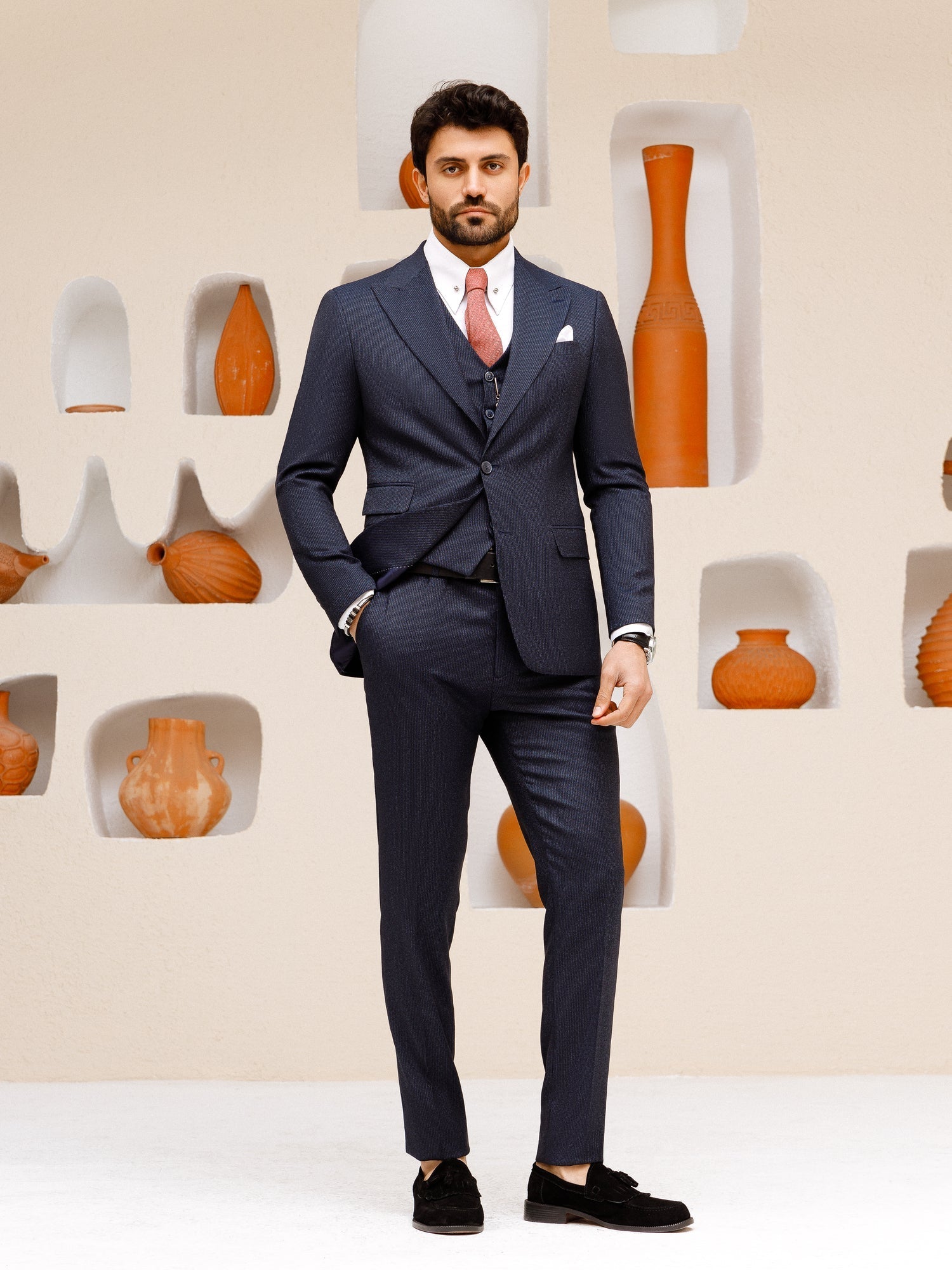 Navy Striped Slim-Fit Suit 3-Piece VIOSSI