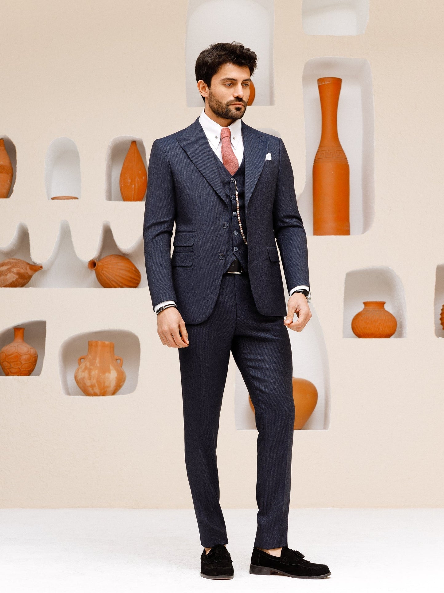 Navy Striped Slim-Fit Suit 3-Piece VIOSSI