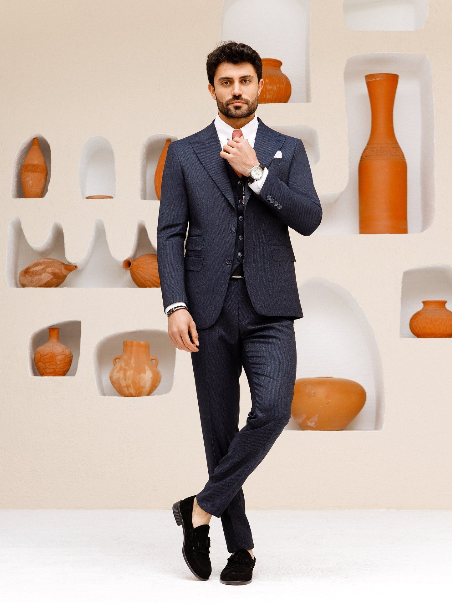 Navy Striped Slim-Fit Suit 3-Piece VIOSSI