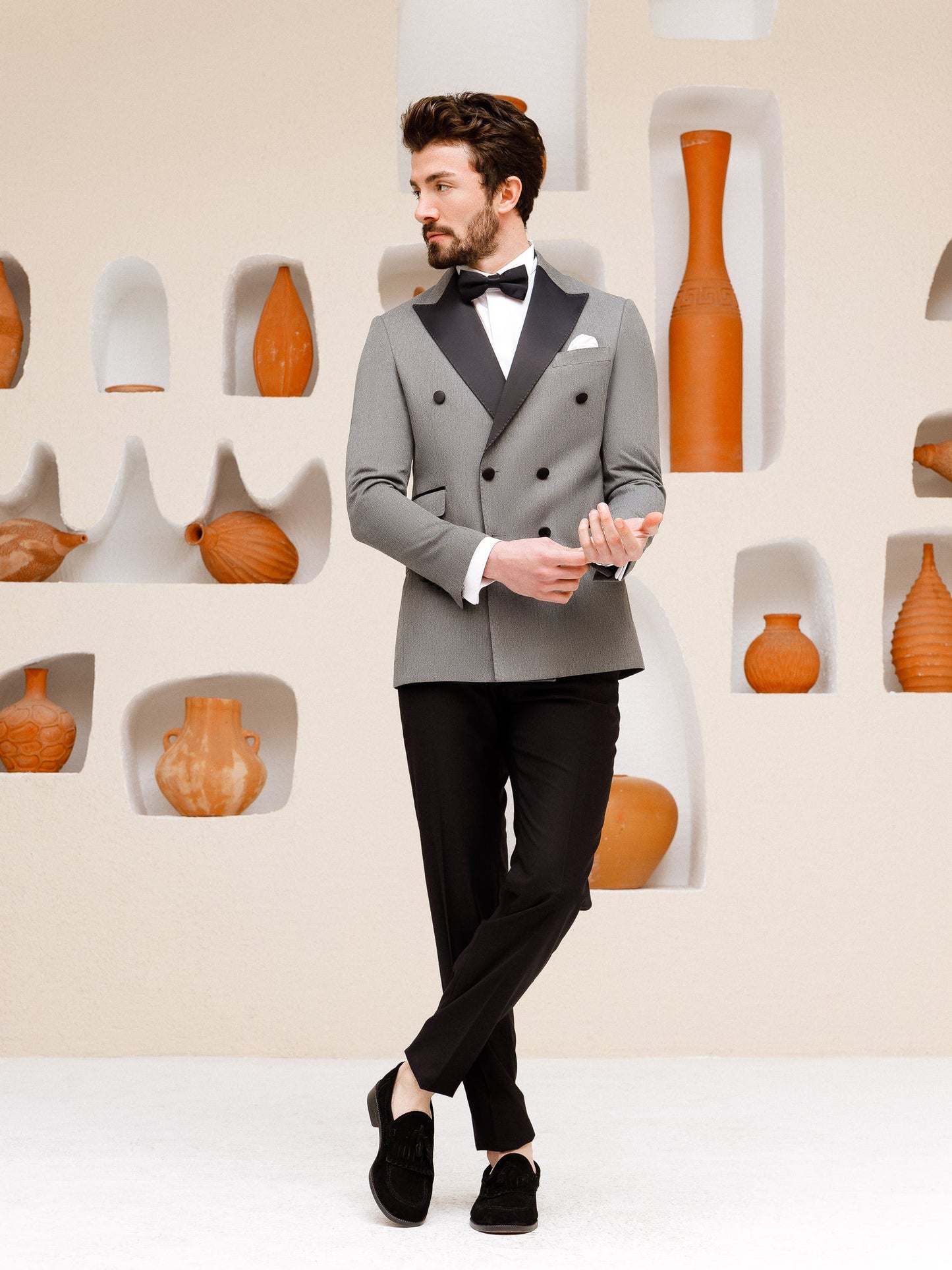 Grey Double Breasted Tuxedo 2-Piece - BRABION