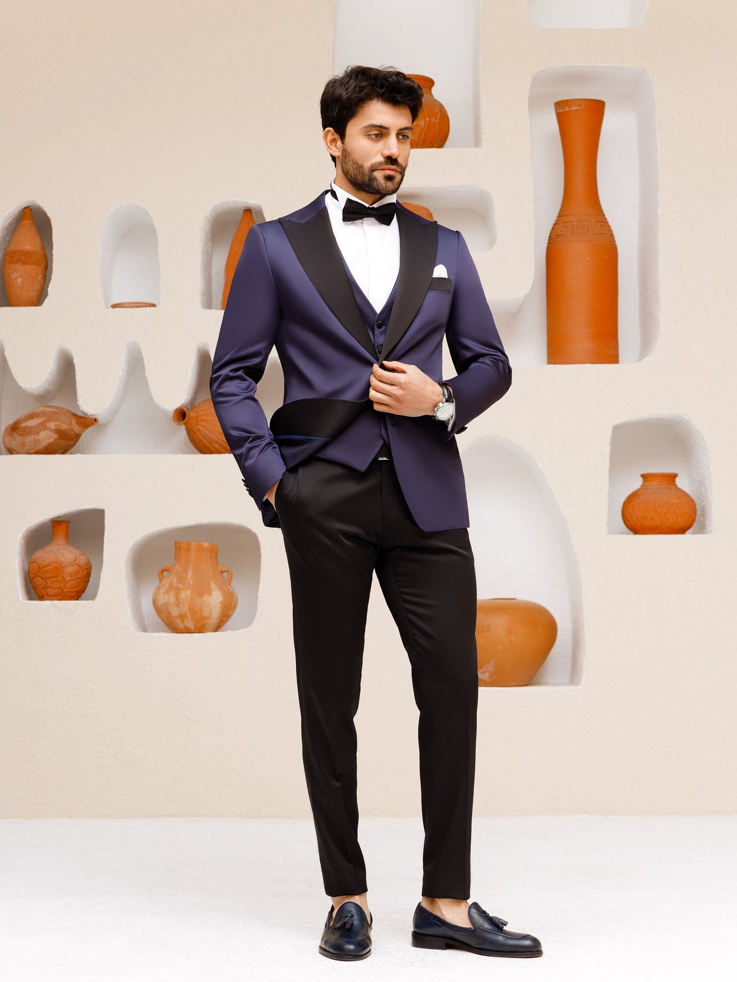 Navy Slim-Fit Tuxedo 3-Piece - BRABION